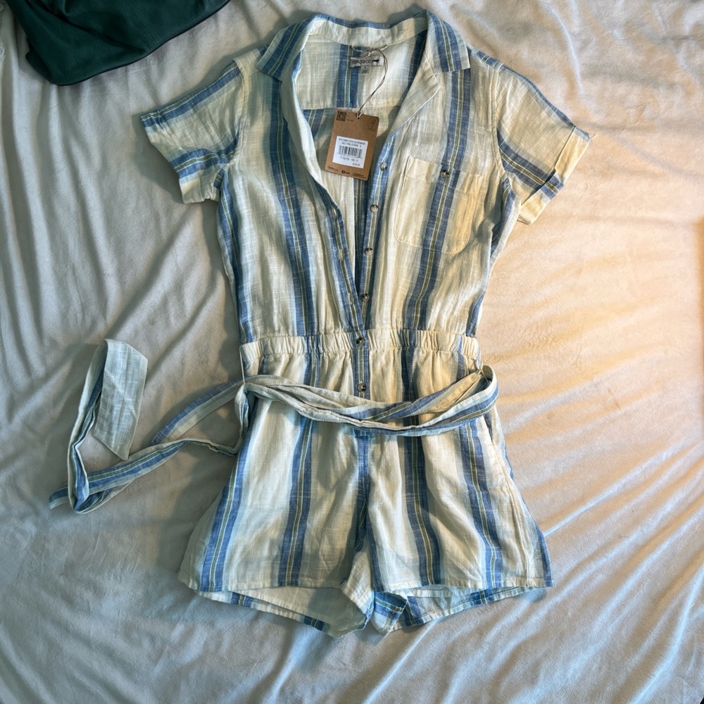 Toad&Co Blue and Cream Striped Jumpsuit